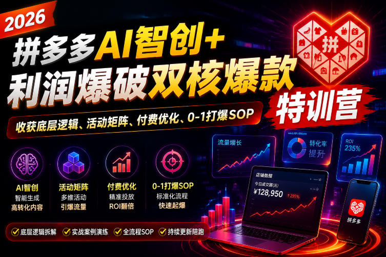 2026拼多多AI智创+利润爆破双核爆款特训营,收获底层逻辑、活动矩阵、付费优化、0-1打爆SOP(更新0810)采购|汽车产业|汽车配件|机加工企业家交流社群中心