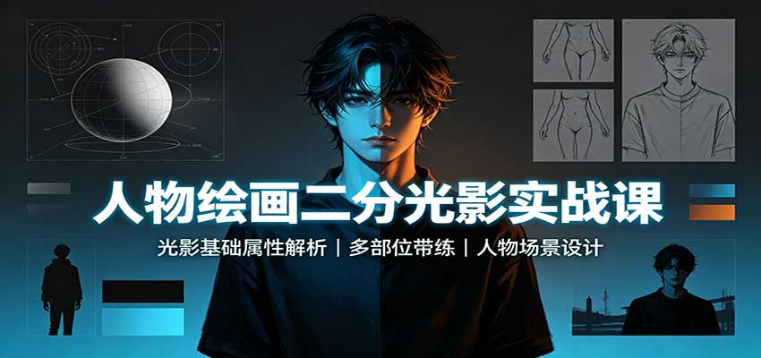 人物绘画二分光影实战课：光影基础属性解析，多部位带练，人物场景设计采购|汽车产业|汽车配件|机加工企业家交流社群中心