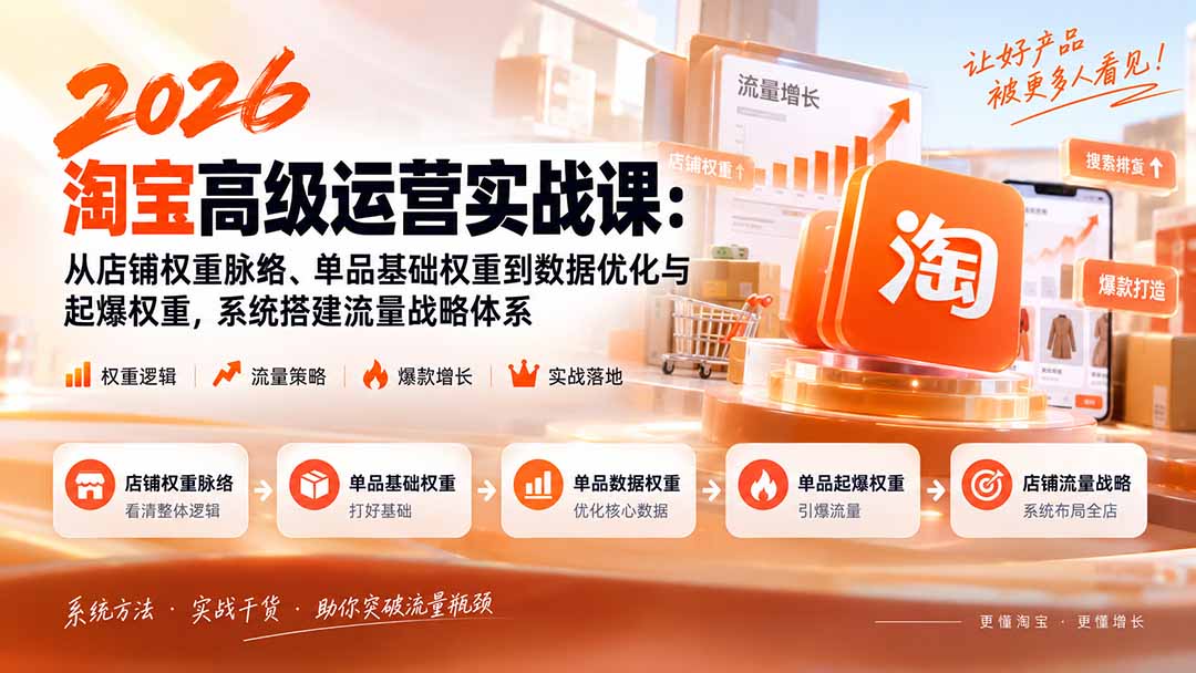 2026淘宝高级运营实战课：从店铺权重脉络、单品基础权重到数据优化与起爆权重，系统搭建流量战略体系采购|汽车产业|汽车配件|机加工企业家交流社群中心