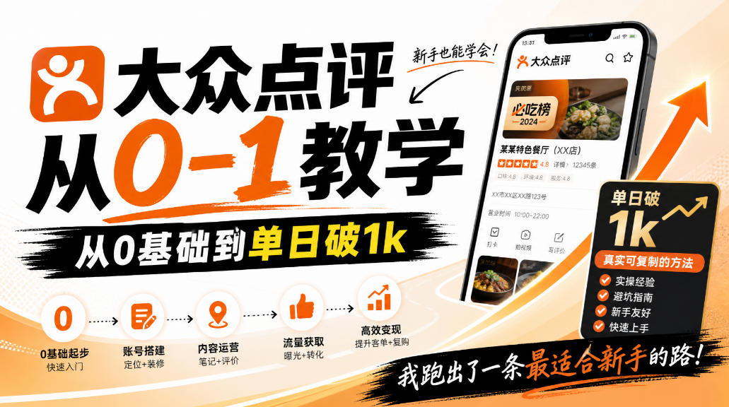 大众点评分成从0-1教学，从0基础到单日破1k，我跑出了一条最适合新手的路采购|汽车产业|汽车配件|机加工企业家交流社群中心