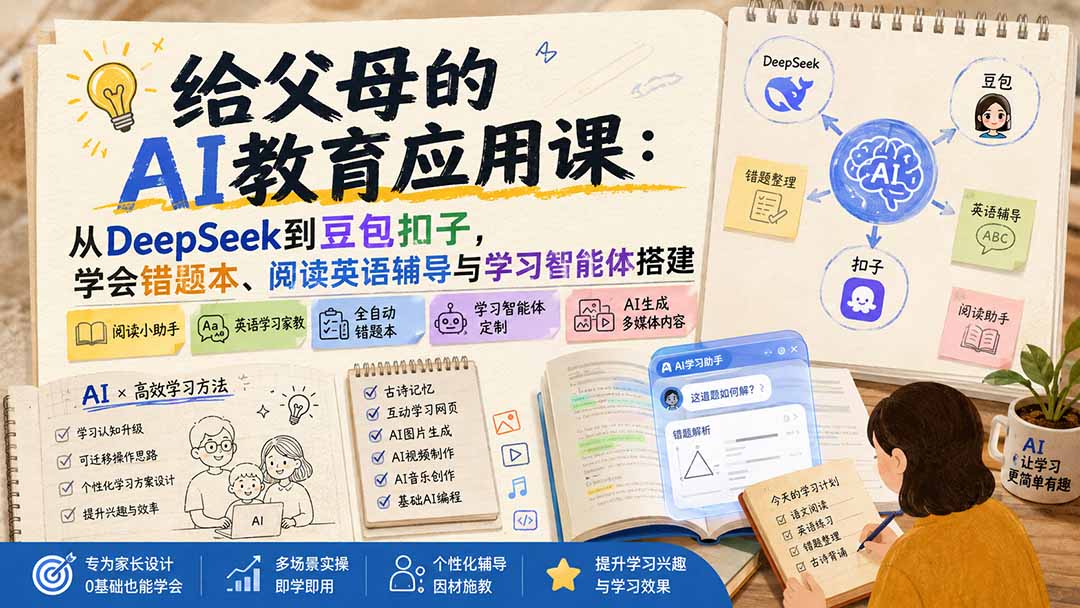 给父母的AI教育应用课：从DeepSeek到豆包扣子，学会错题本、阅读英语辅导与学习智能体搭建采购|汽车产业|汽车配件|机加工企业家交流社群中心
