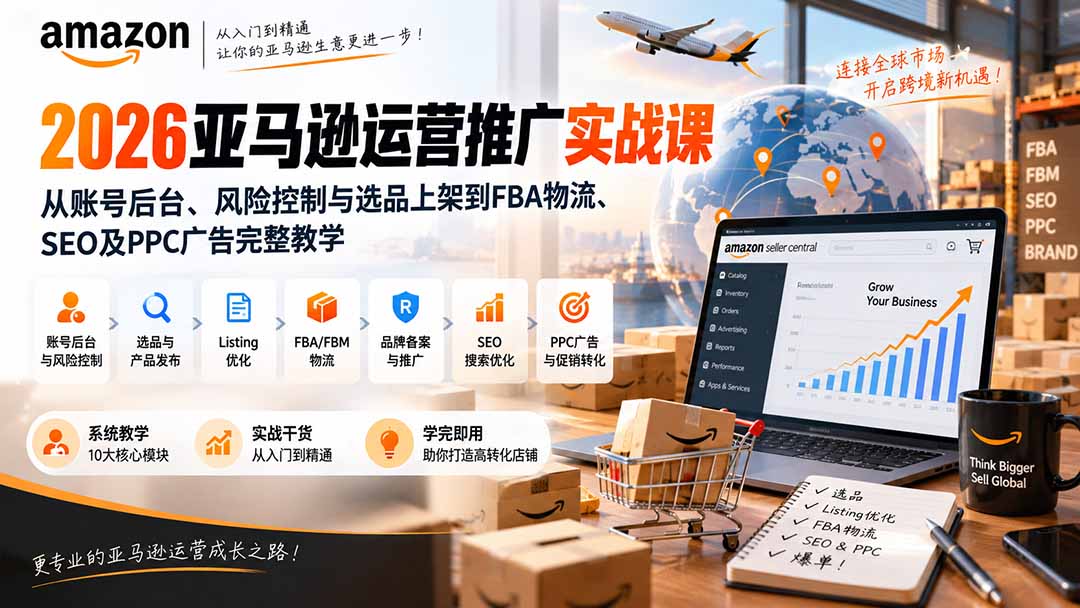 2026亚马逊运营推广实战课：从账号后台、风险控制与选品上架到FBA物流、SEO及PPC广告完整教学采购|汽车产业|汽车配件|机加工企业家交流社群中心