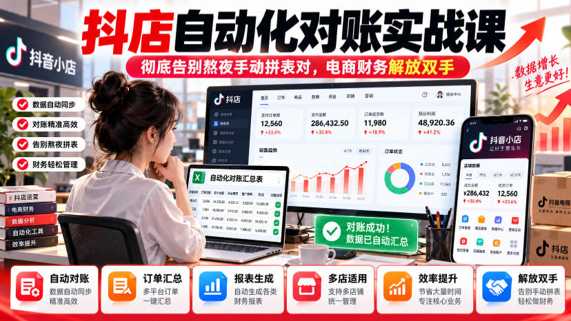 抖店自动化对账实战课，彻底告别熬夜手动拼表对，账电商财务解放双手采购|汽车产业|汽车配件|机加工企业家交流社群中心