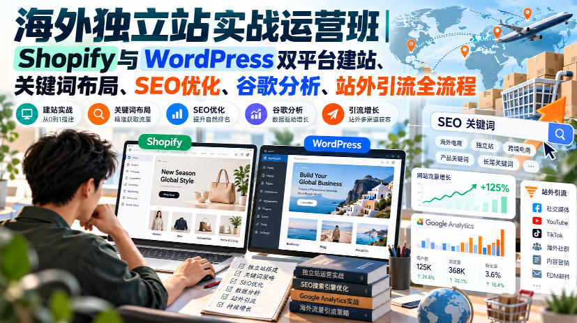 海外独立站实战运营班｜Shopify与WordPress双平台建站、关键词布局、SEO优化、谷歌分析、站外引流全流程采购|汽车产业|汽车配件|机加工企业家交流社群中心