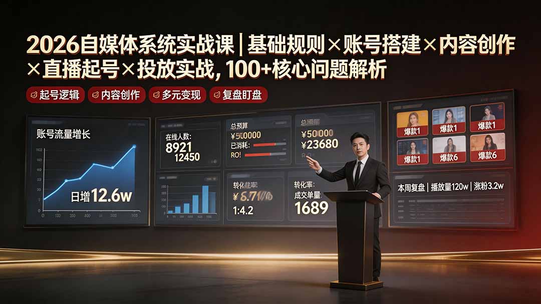 2026自媒体系统实战课｜基础规则×账号搭建×内容创作×直播起号×投放实战，100+核心问题解析采购|汽车产业|汽车配件|机加工企业家交流社群中心