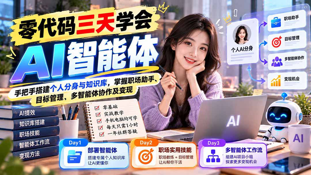 【无水印】零代码三天学会AI智能体:手把手搭建个人分身与知识库,掌握职场助手、目标管理、多智能体协作及变现采购|汽车产业|汽车配件|机加工企业家交流社群中心