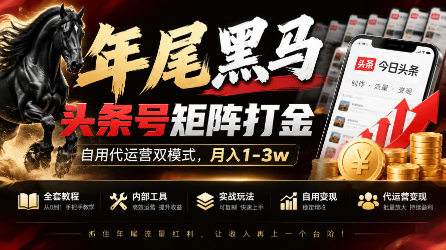 【年尾黑马】头条号矩阵打金,自用代运营双模式,月入1-3w,附全套教程及内部工具【揭秘】采购|汽车产业|汽车配件|机加工企业家交流社群中心