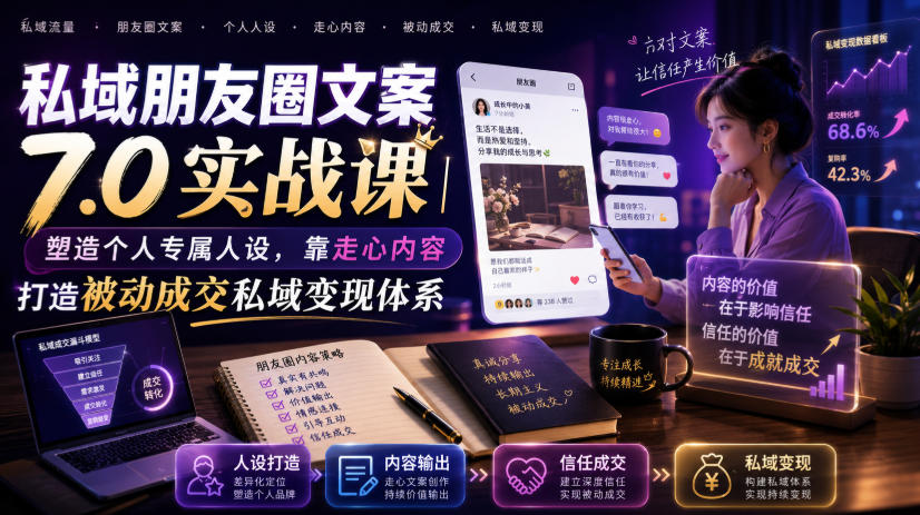 私域朋友圈文案7.0实战课｜塑造个人专属人设，靠走心内容打造被动成交私域变现体系采购|汽车产业|汽车配件|机加工企业家交流社群中心