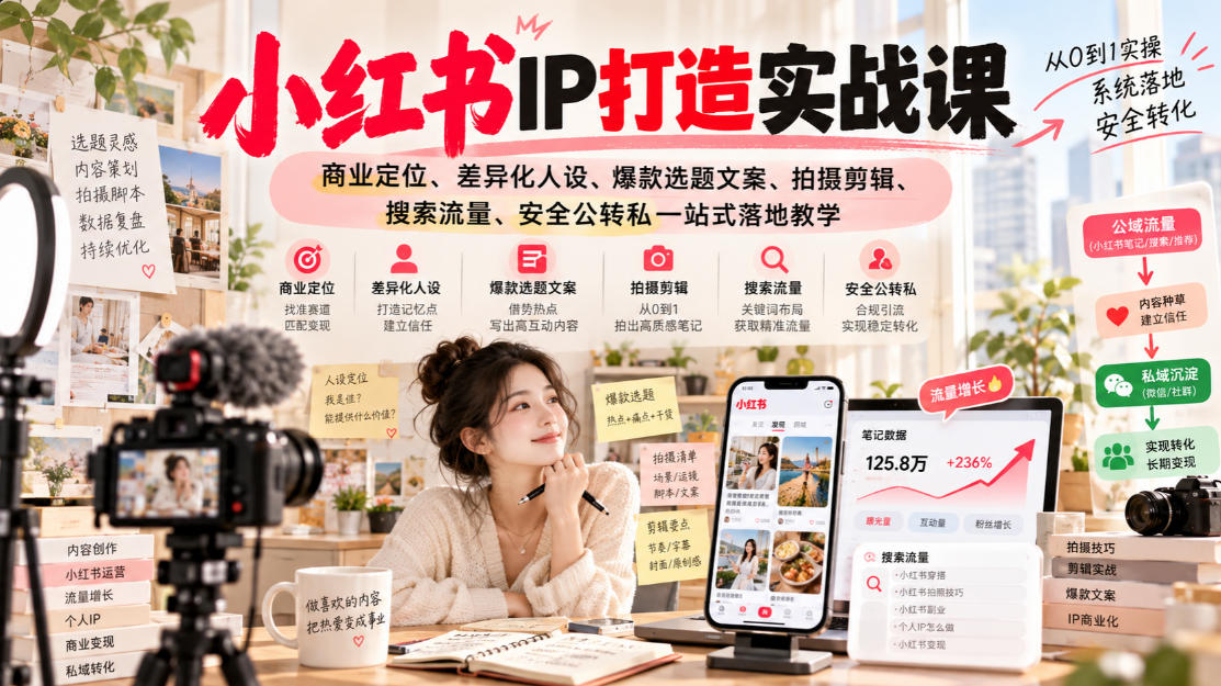 小红书ip打造实战课,商业定位、差异化人设、爆款选题文案、拍摄剪辑、搜索流量、安全公转私一站式落地教学采购|汽车产业|汽车配件|机加工企业家交流社群中心