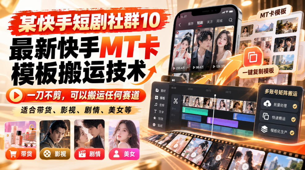 某短剧社群10最新快手MT卡模板搬运技术，一刀不剪，可以搬运任何赛道，适合带货，短剧，剧情，美女等采购|汽车产业|汽车配件|机加工企业家交流社群中心