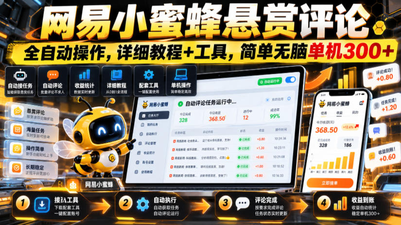 网易小蜜蜂悬赏评论，全自动操作，详细教程+工具，简单无脑单机300+【揭秘】采购|汽车产业|汽车配件|机加工企业家交流社群中心