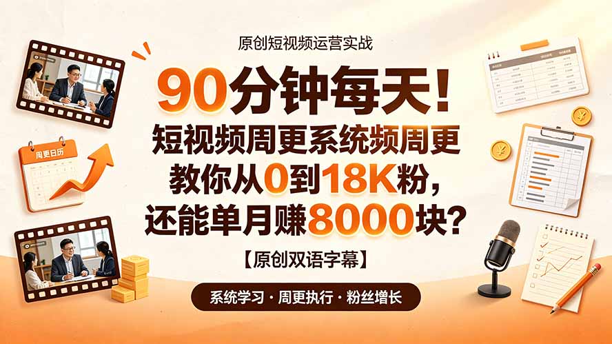 90 分钟每天！短视频周更系统教你从 0 到 18K 粉，还能单月赚 8000 块？【原创双语字幕】采购|汽车产业|汽车配件|机加工企业家交流社群中心
