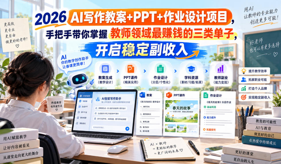 2026 AI写作教案+PPT+作业设计项目，手把手带你掌握教师领域最賺钱的三类单子，开启稳定副收入采购|汽车产业|汽车配件|机加工企业家交流社群中心