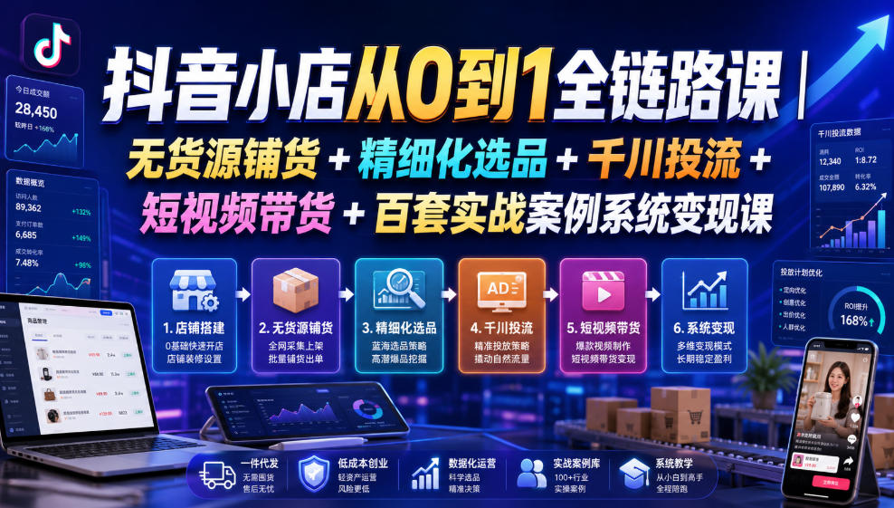 抖音小店从0到1全链路课｜无货源铺货+精细化选品+千川投流+短视频带货+百套实战案例系统变现课(2026年7月更新)采购|汽车产业|汽车配件|机加工企业家交流社群中心