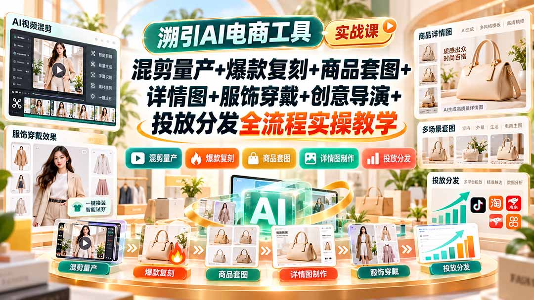 溯引AI电商工具实战课:混剪量产+爆款复刻+商品套图+详情图+服饰穿戴+创意导演+投放分发全流程实操教学采购|汽车产业|汽车配件|机加工企业家交流社群中心