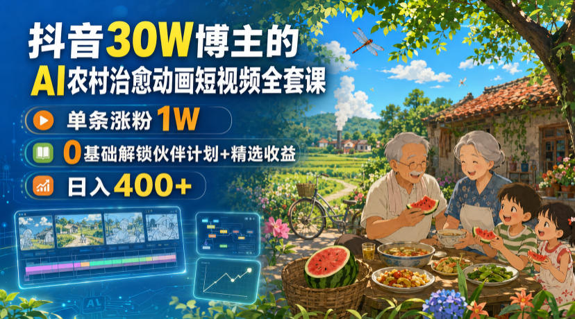抖音30W博主的AI农村治愈动画短视频全套课｜单条涨粉1W，0基础解锁伙伴计划+精选收益，日入400+采购|汽车产业|汽车配件|机加工企业家交流社群中心