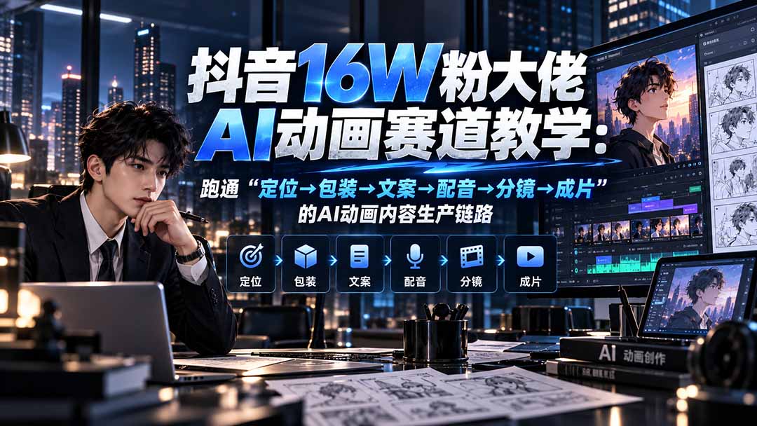 抖音16W粉大佬规则门禁AI动画赛道教学：跑通“定位→包装→文案→配音→分镜→成片”的AI动画内容生产链路采购|汽车产业|汽车配件|机加工企业家交流社群中心