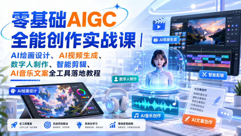 零基础AIGC全能创作实战课｜AI绘画设计、AI视频生成、数字人制作、智能剪辑、AI音乐文案全工具落地教程采购|汽车产业|汽车配件|机加工企业家交流社群中心