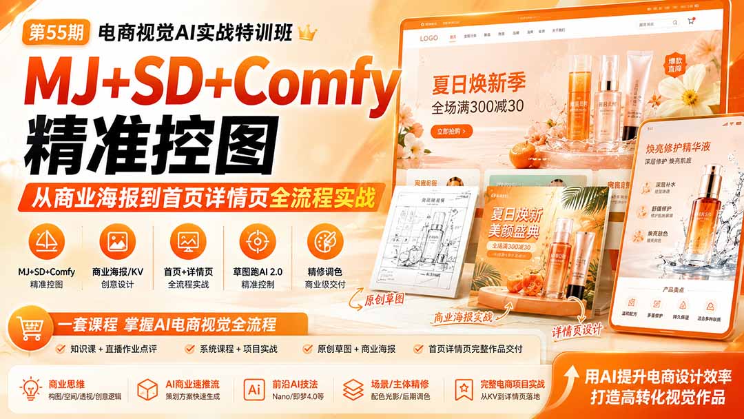 电商视觉 AI实战训练营第55期:MJ+SD+Comfy精准控图,从商业海报到首页详情页全流程实战采购|汽车产业|汽车配件|机加工企业家交流社群中心