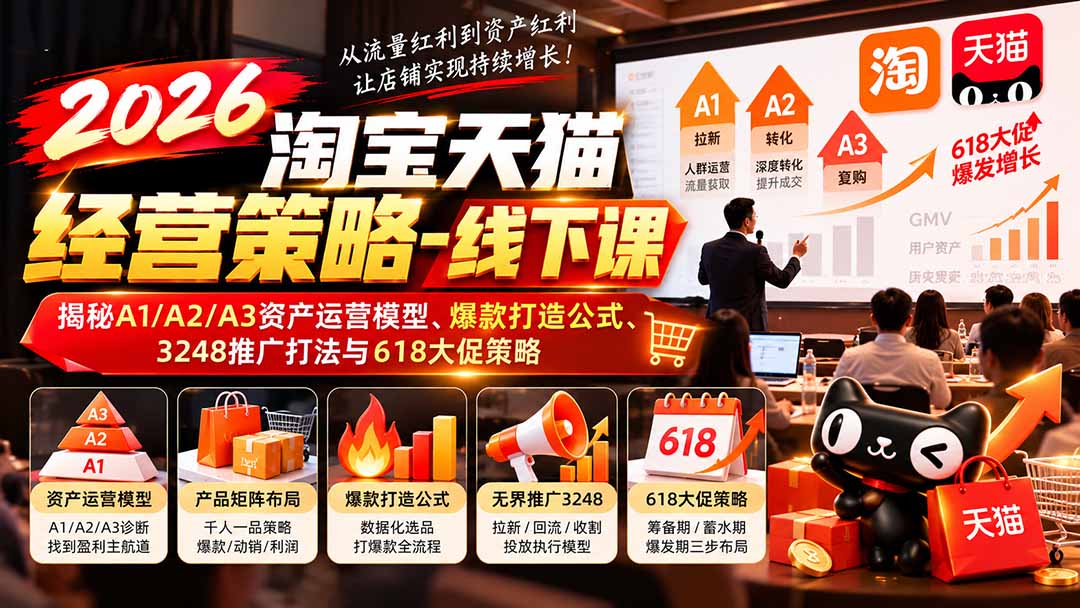 2026淘宝天猫经营策略-线下课-更新1019：揭秘A1/A2/A3资产运营模型、爆款打造公式、3248推广打法与618大促策略采购|汽车产业|汽车配件|机加工企业家交流社群中心