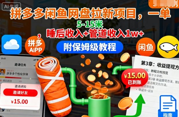 拼多多闲鱼网盘拉新项目,一单5-15米,睡后收入+管道收入1w+(附保姆级教程)采购|汽车产业|汽车配件|机加工蚂蚁智酷企业交流社群中心