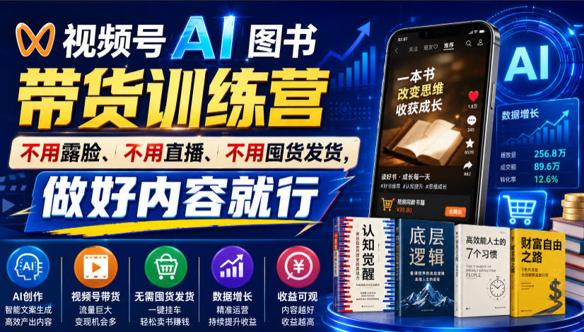 视频号AI图书带货训练营,不用露脸、不用直播、不用囤货发货,做好内容就行,一条爆款视频佣金8942采购|汽车产业|汽车配件|机加工企业家交流社群中心
