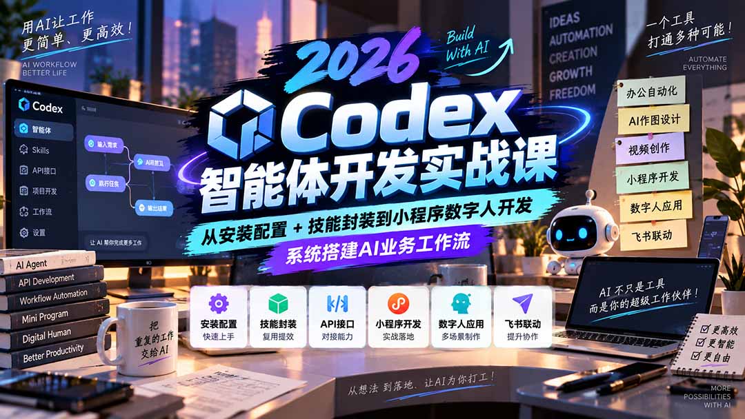 2026Codex智能体开发实战课：从安装配置+技能封装到小程序数字人开发，系统搭建AI业务工作流采购|汽车产业|汽车配件|机加工企业家交流社群中心