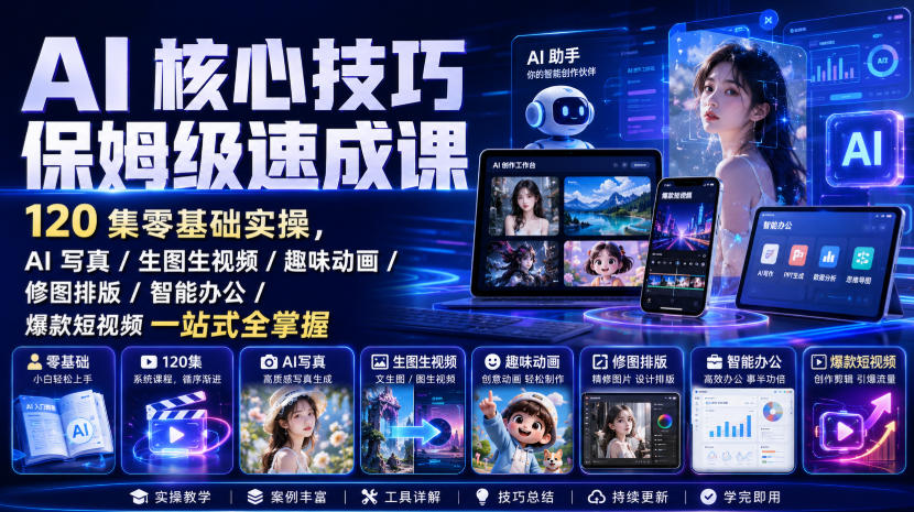 AI核心技巧保姆级速成课|120集零基础实操,AI写真/生图生视频/趣味动画/修图排版/智能办公/爆款短视频一站式全掌握(更新)采购|汽车产业|汽车配件|机加工企业家交流社群中心