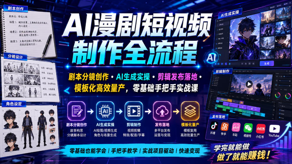 AI漫剧短视频制作全流程｜剧本分镜创作・AI生成实操・剪辑发布落地・模板化高效量产，零基础手把手实战课采购|汽车产业|汽车配件|机加工企业家交流社群中心