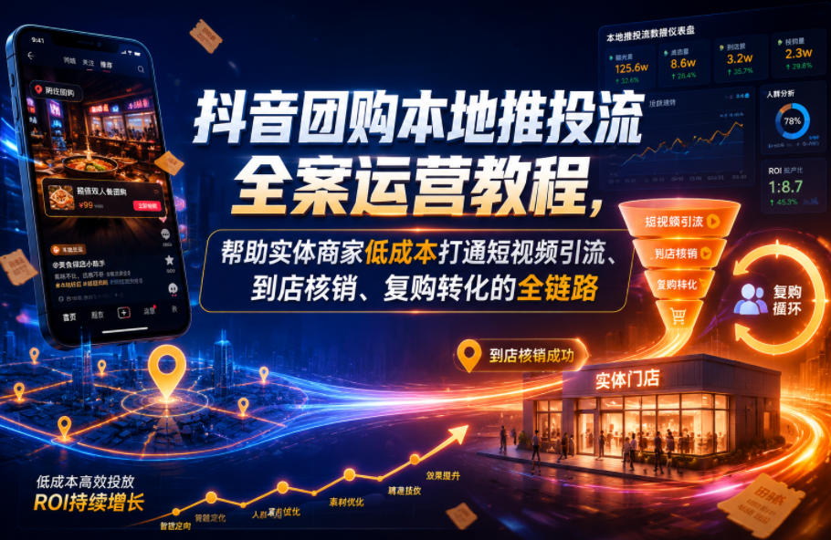 抖音团购本地推投流全案运营教程，帮助实体商家低成本打通短视频引流、到店核销、复购转化的全链路采购|汽车产业|汽车配件|机加工企业家交流社群中心