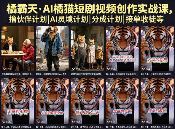 橘霸天·AI橘猫短剧视频创作实战课，撸伙伴计划|AI灵境计划|分成计划|接单收徒等采购|汽车产业|汽车配件|机加工企业家交流社群中心