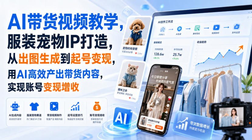 AI带货视频教学，服装宠物IP打造，从出图生成到起号变现，用AI高效产出带货内容，实现账号变现增收采购|汽车产业|汽车配件|机加工企业家交流社群中心