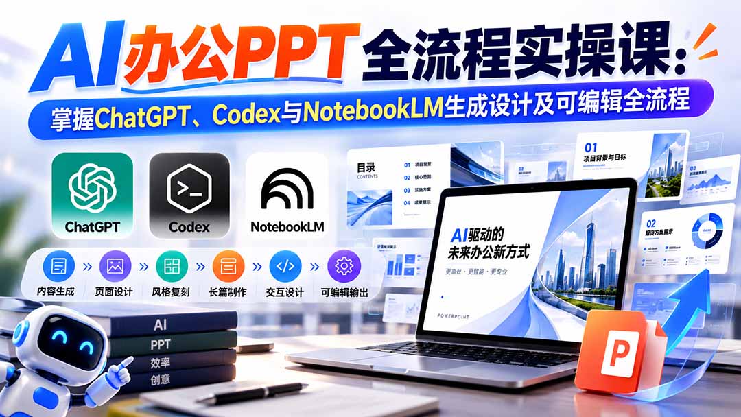 【无水印】AI办公PPT全流程实操课： 掌握ChatGPT、Codex与NotebookLM生成设计及可编辑全流程采购|汽车产业|汽车配件|机加工企业家交流社群中心
