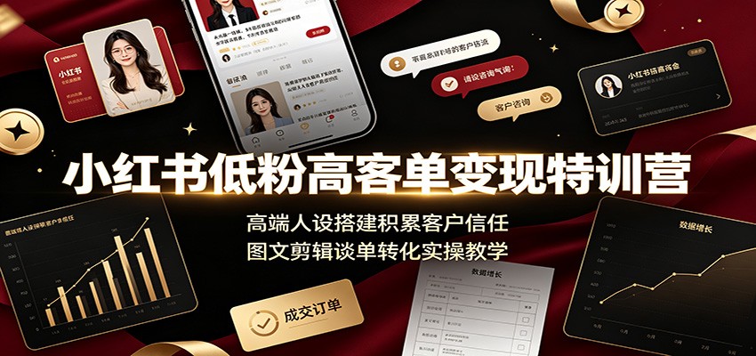 小红书低粉高客单变现特训营:高端人设搭建积累客户信任,图文剪辑谈单转化实操教学采购|汽车产业|汽车配件|机加工企业家交流社群中心