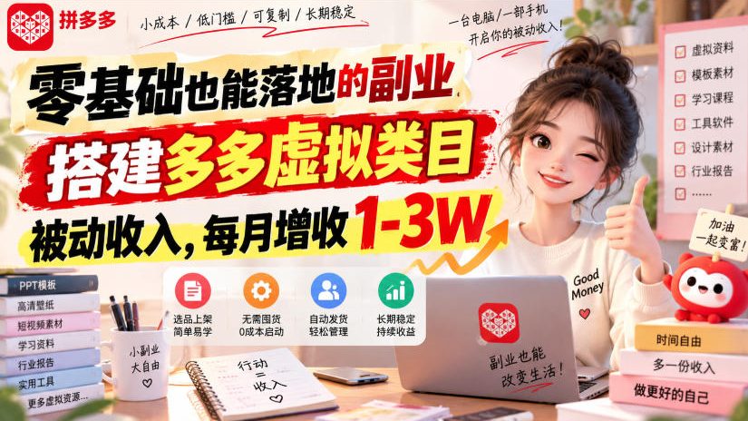 零基础也能落地的副业，搭建多多虚拟类目被动收入，每月增收1-3W【揭秘】采购|汽车产业|汽车配件|机加工企业家交流社群中心