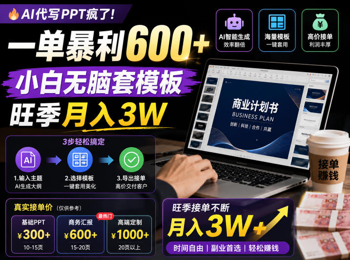 AI代写PPT疯了!一单暴利600+,小白无脑套模板,旺季月入3W,不用苦哈哈引流【揭秘】采购|汽车产业|汽车配件|机加工企业家交流社群中心