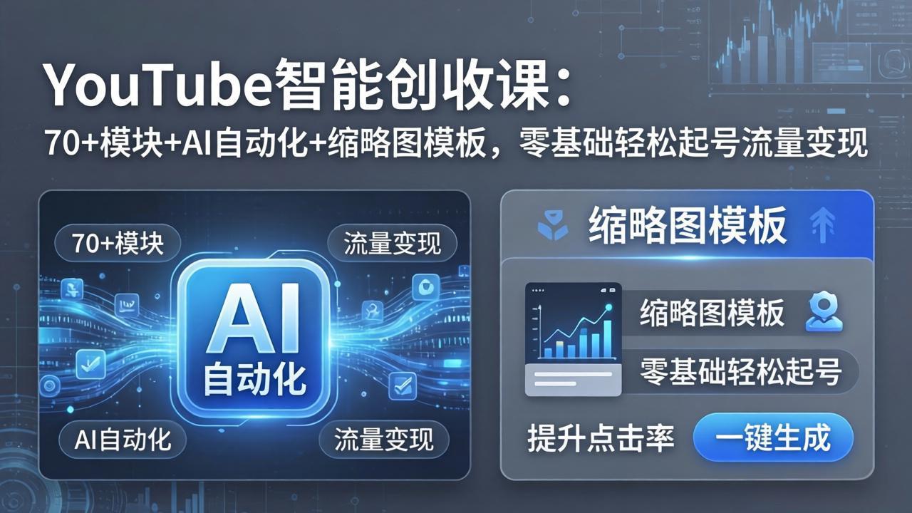 YouTube智能创收课：70+模块+AI自动化+缩略图模板，零基础轻松起号流量变现采购|汽车产业|汽车配件|机加工企业家交流社群中心
