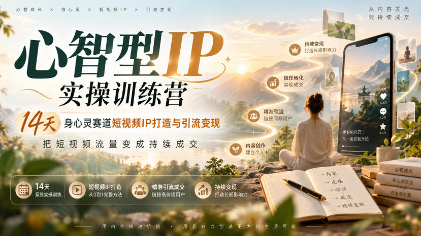 心智型IP实操训练营|14天身心灵赛道短视频IP打造与引流变现,把短视频流量变成持续成交采购|汽车产业|汽车配件|机加工企业家交流社群中心