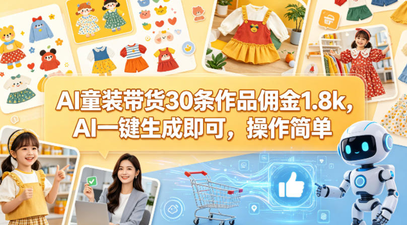 AI童装带货30条作品佣金1.8k，AI一键生成即可，操作简单采购|汽车产业|汽车配件|机加工企业家交流社群中心