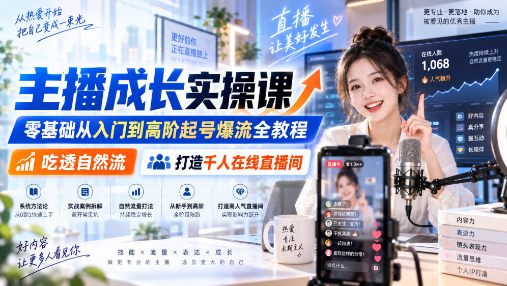 主播成长实操课|零基础从入门到高阶起号爆流全教程,吃透自然流,打造千人在线直播间采购|汽车产业|汽车配件|机加工企业家交流社群中心