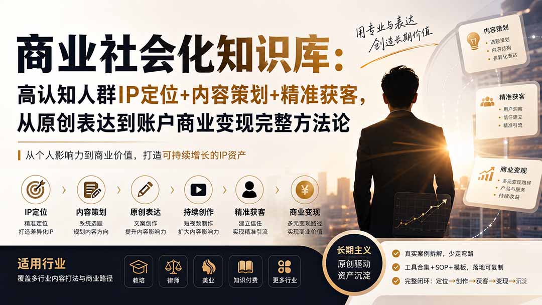 商业社会化知识库：高认知人群IP定位+内容策划+精准获客，从原创表达到账户商业变现完整方法论采购|汽车产业|汽车配件|机加工企业家交流社群中心