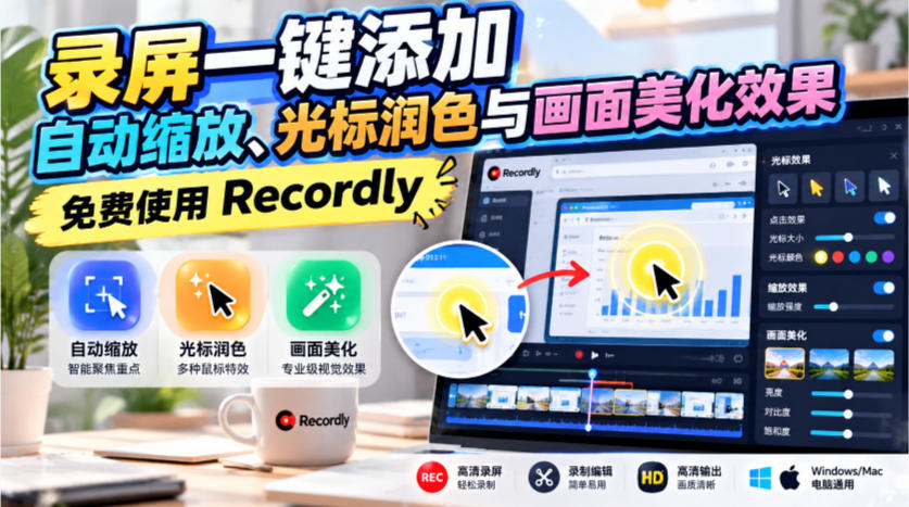 录屏一键添加自动缩放、光标润色与画面美化效果,免费使用Recordly采购|汽车产业|汽车配件|机加工企业家交流社群中心