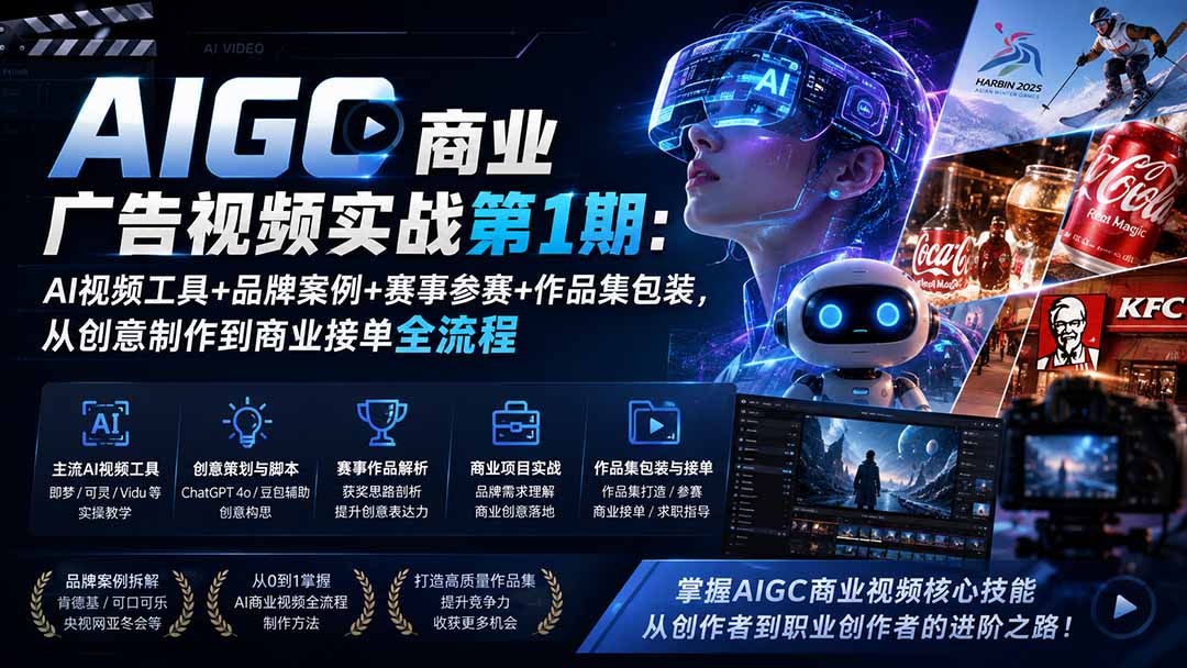 AIGC商业广告视频实战第1期：AI视频工具+品牌案例+赛事参赛+作品集包装，从创意制作到商业接单全流程采购|汽车产业|汽车配件|机加工企业家交流社群中心
