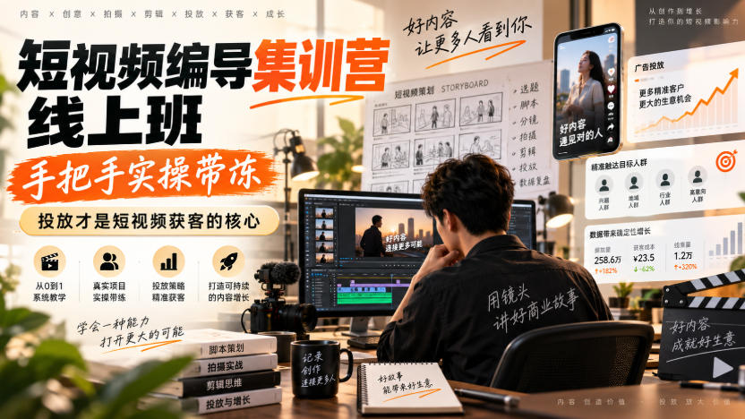 短视频编导集训营线上班，手把手实操带冻，投放才是短视频获客的核心采购|汽车产业|汽车配件|机加工企业家交流社群中心