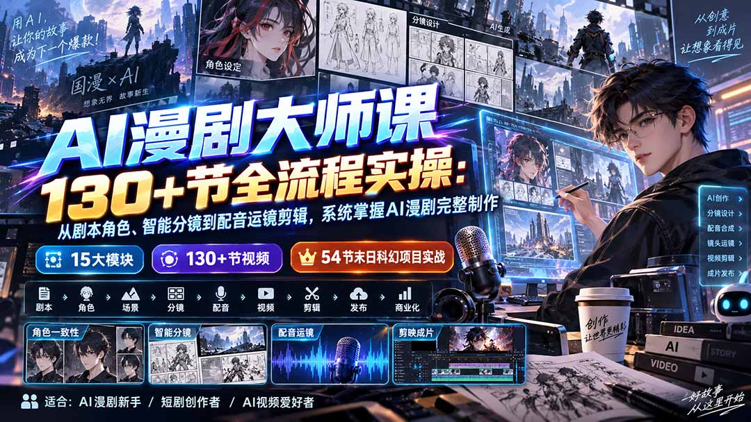 AI漫剧大师课130+节全流程实操：从剧本角色、智能分镜到配音运镜剪辑，系统掌握AI漫剧完整制作采购|汽车产业|汽车配件|机加工企业家交流社群中心