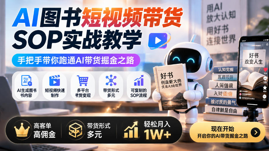 AI图书短视频带货SOP实战教学，手把手带你跑通AI带货掘金之路，高客单高佣金，带货形式多元，轻松月入1W+采购|汽车产业|汽车配件|机加工企业家交流社群中心