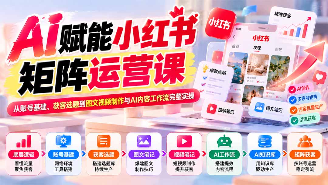 AI赋能小红书矩阵运营课：从账号基建、获客选题到图文视频制作与AI内容工作流完整实操采购|汽车产业|汽车配件|机加工企业家交流社群中心