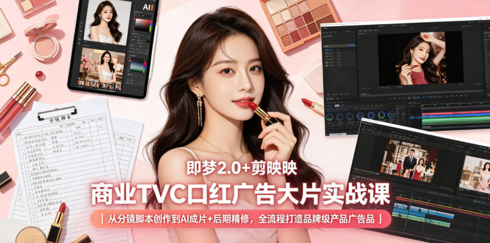 即梦2.0+剪映商业TVC口红广告大片实战课｜从分镜脚本创作到AI成片+后期精修，全流程打造品牌级产品广告采购|汽车产业|汽车配件|机加工企业家交流社群中心