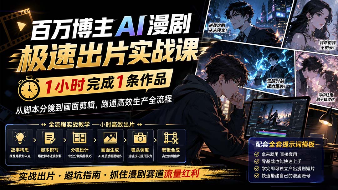 百万博主AI漫剧极速出片实战课:1小时产出条作品,从脚本分镜到画面剪辑,跑通高效生产全流程采购|汽车产业|汽车配件|机加工企业家交流社群中心