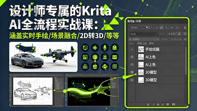 设计师专属的Krita AI全流程实战课：涵盖实时手绘/场景融合/2D转3D/等等采购|汽车产业|汽车配件|机加工蚂蚁智酷企业交流社群中心